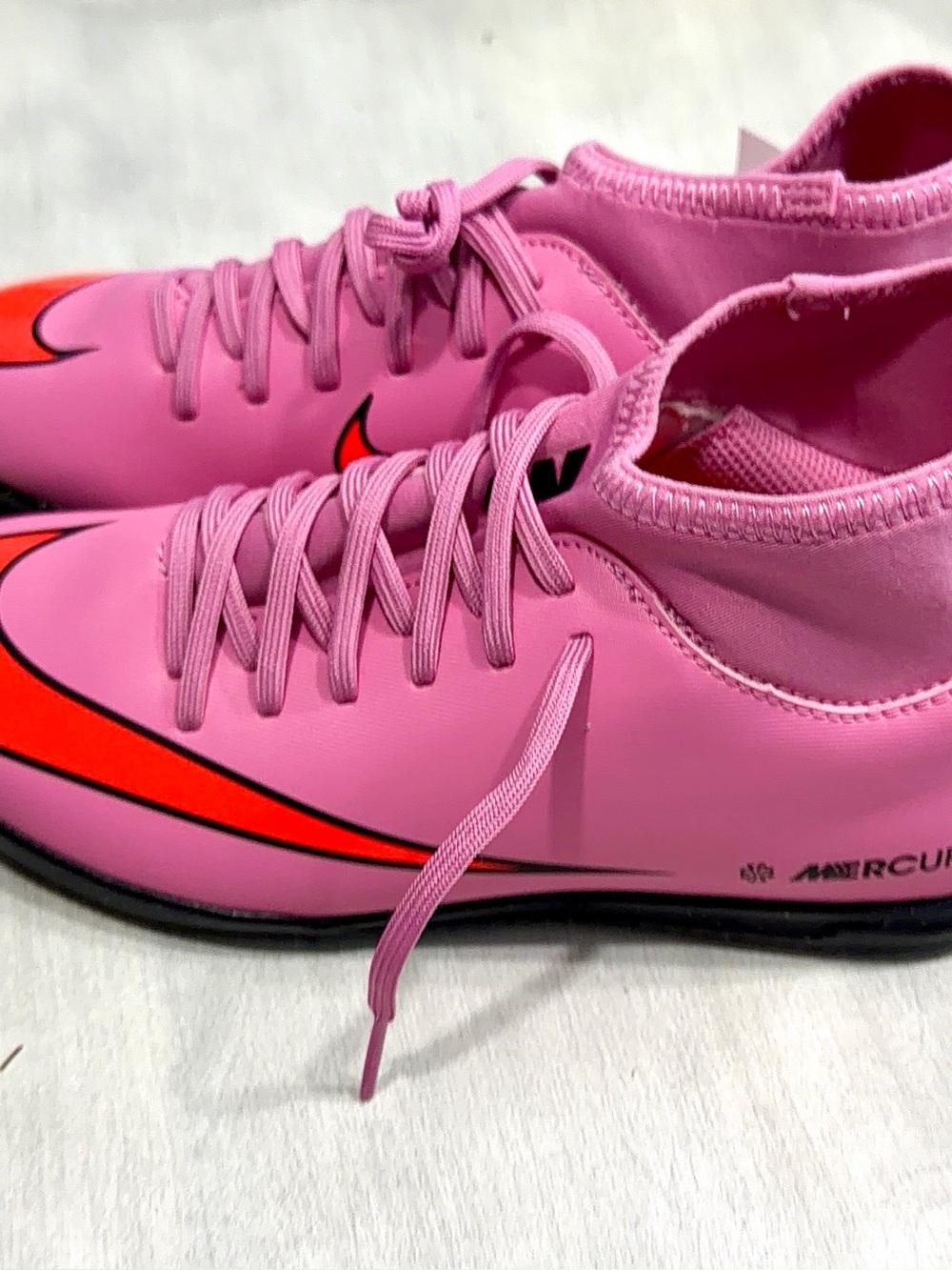 Nike Pink Mercurial Soccer Cleats with Orange Swoosh - Youth Size 4